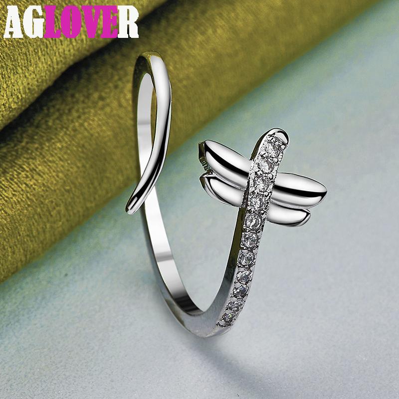 Bague d'ouverture libellule en argent Sterling 925, bijoux en Zircon AAA