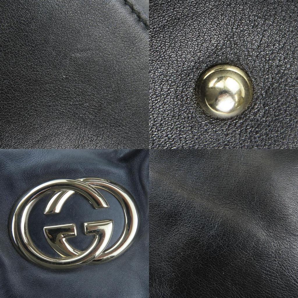 Used GUCCI Tote Bag Newbrit Double G 162094 Interlocking Leather Black Shoulder