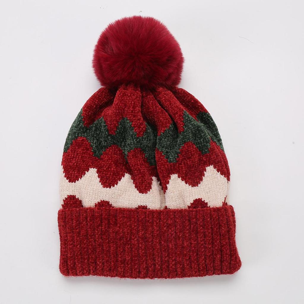 Women's Autumn Winter Plush Warm Knit Hat Chenille Soft Wave Wool Ball Wool Hat