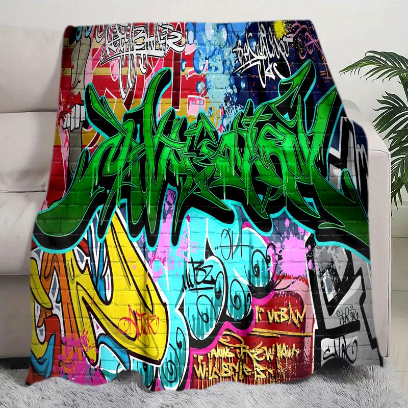 Graffiti Print Blanket Soft Comfortable All Seasons Suitable Sofa Office Nap Travel Birthday Gift Christmas Present
