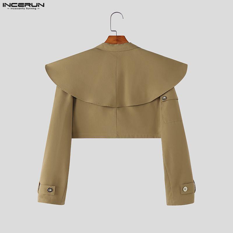 INCERUN 2PCS Men Lapel Neck Long Sleeve Cropped Tops Pants Two Piece Suit Casual Outfits Sets