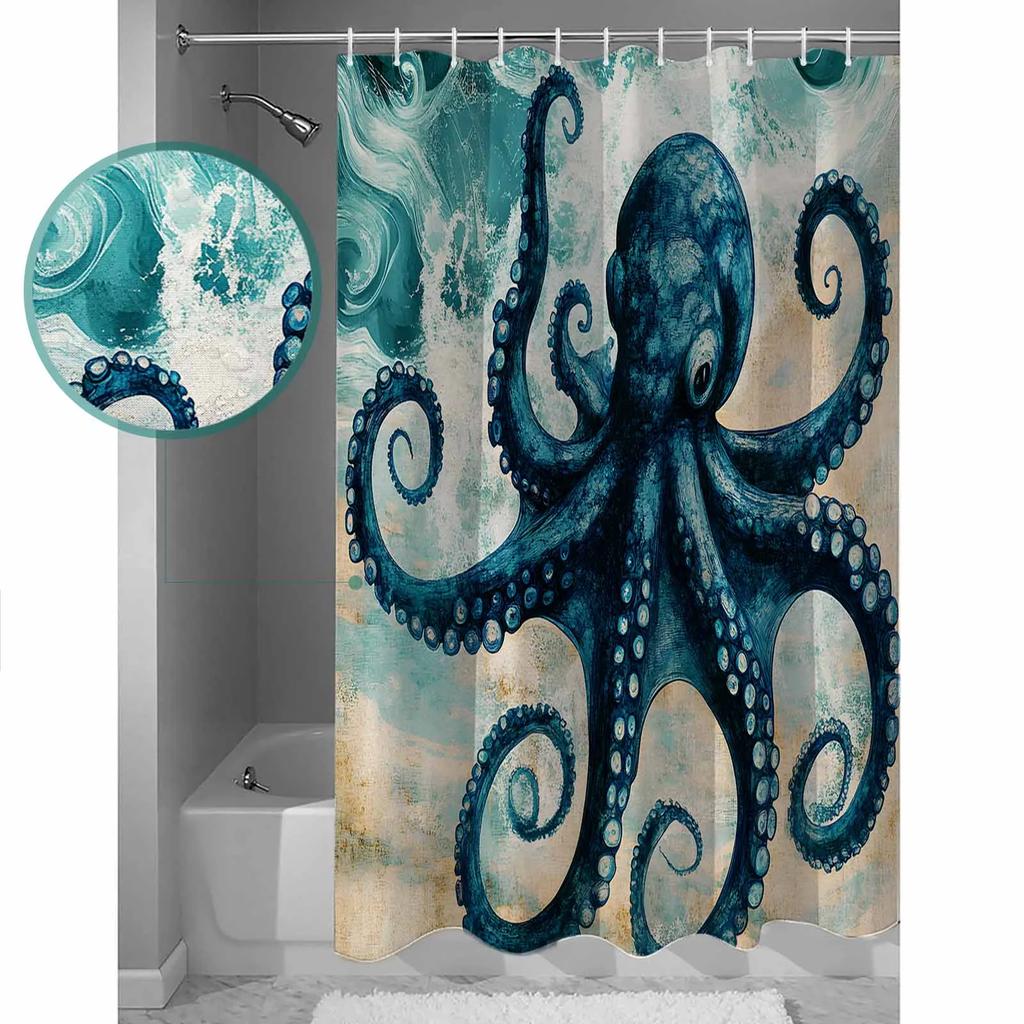 Vintage Octopus Texture Shower Curtains Waterproof Bath Curtains Home Decor Modern Luxury Bathroom Curtain