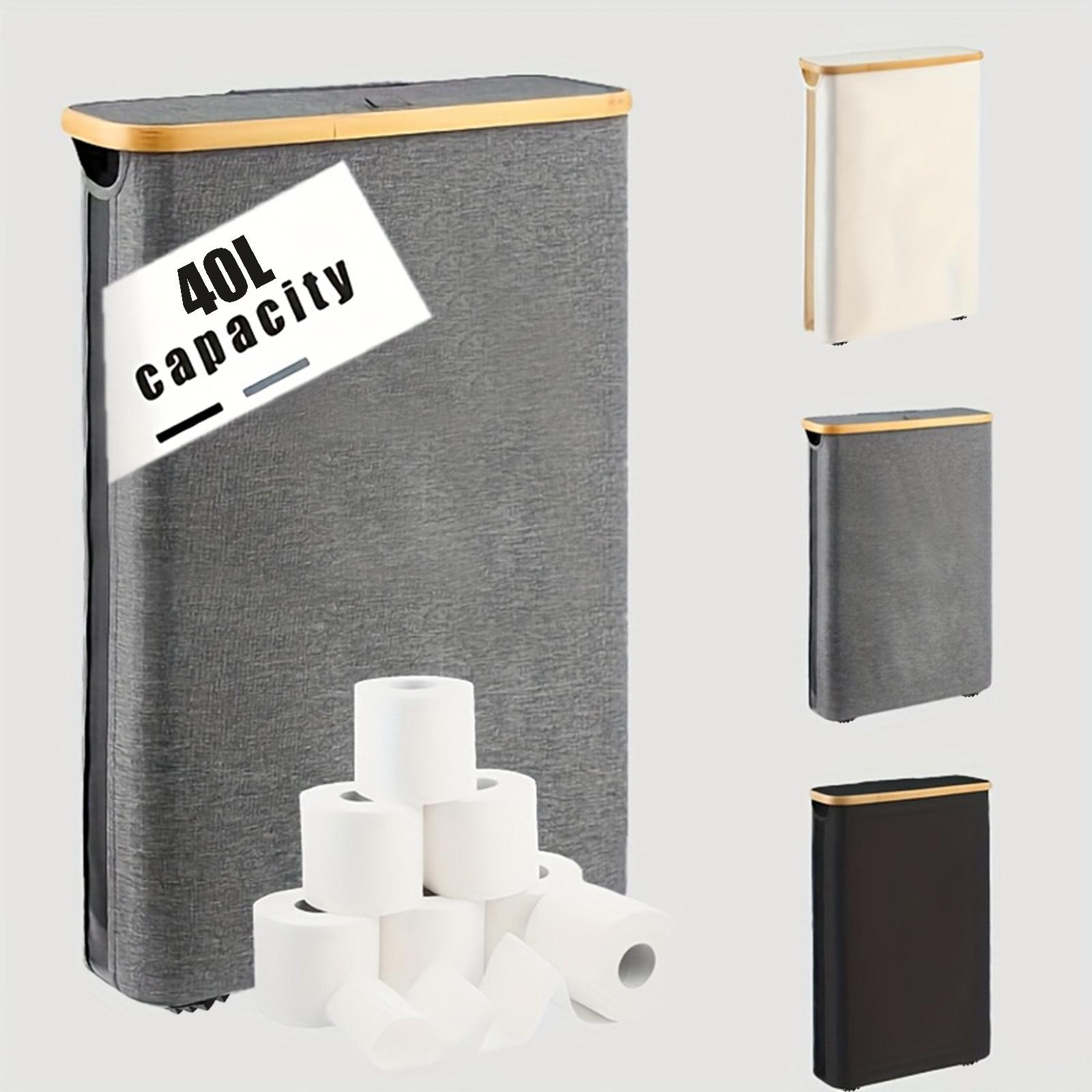 

Multifunctional Storage Basket 600D Cationic Laundry Basket with Cover Foldable Toilet Paper Roll Storage Organizer Bag сірий