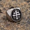 Klasický pečetní prsten s lotrinským křížem pro muže Zlatá/Barevná nerezová ocel Prsten s pravoslavným křížem Pánské punkové motorkářské šperky