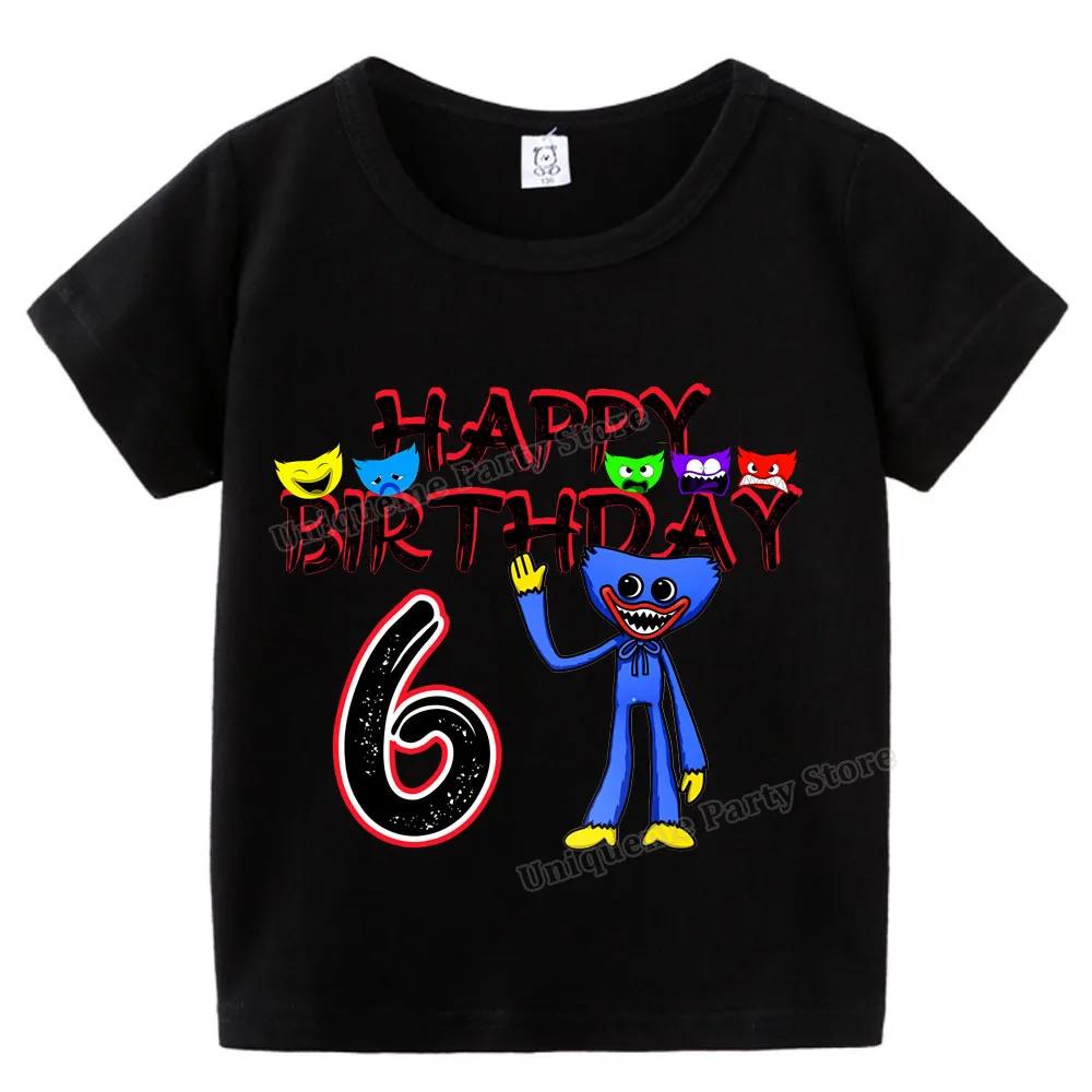 H-wuggys Kids Number T Shirt Poppys Playing Time Birthday Tees Shirt Cartoon Anime Game Boy Girl Clothes Summer Baby Cotton Tops