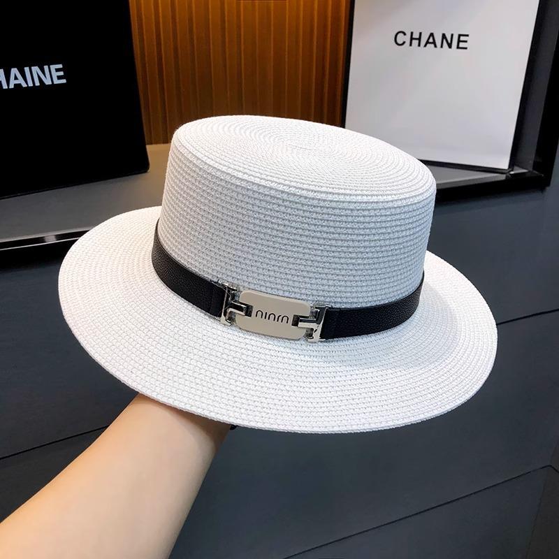 New French Flat Top Straw Hat Design Temperament Sunscreen Hat Summer Beach Hat for Summer Trips