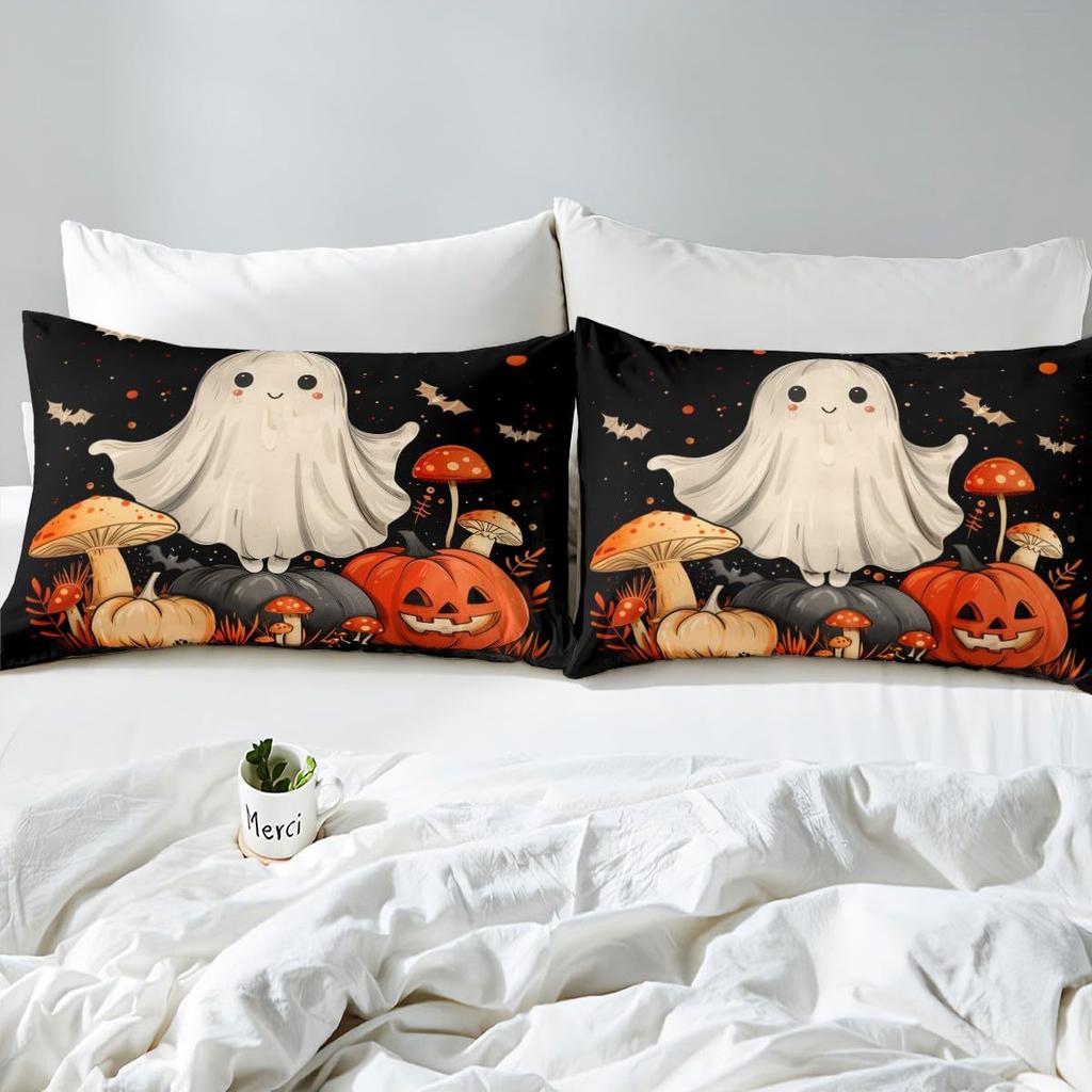 Pastel Pumpkin Bedding - Spooky Pastel Halloween by Patricia_lima - Spooky Ghosts Cotton Sateen Duvet Cover Or Pillow Shams by S