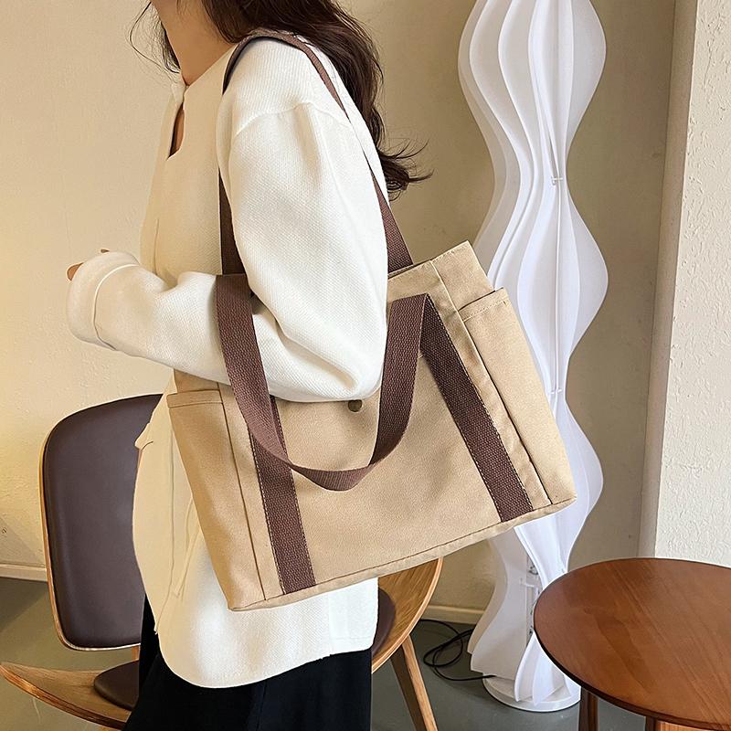 Women Canvas Shoulder Bags College Girl Books Handbag Cotton Cloth Fabric Commuting Zipper Purse Big Tote Ladies Shopping Bag
