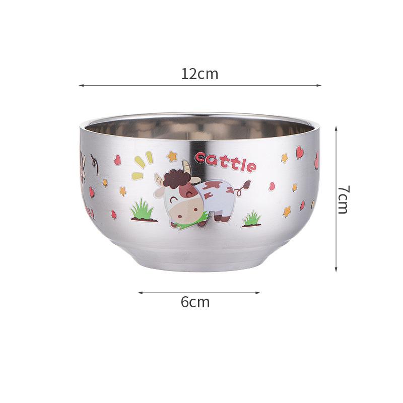 

Мультяшные двухслойные миски для риса рамен из нержавеющей стали для детей, каша, лапша, маленькая миска, кухонная металлическая посуда, контейнер для еды