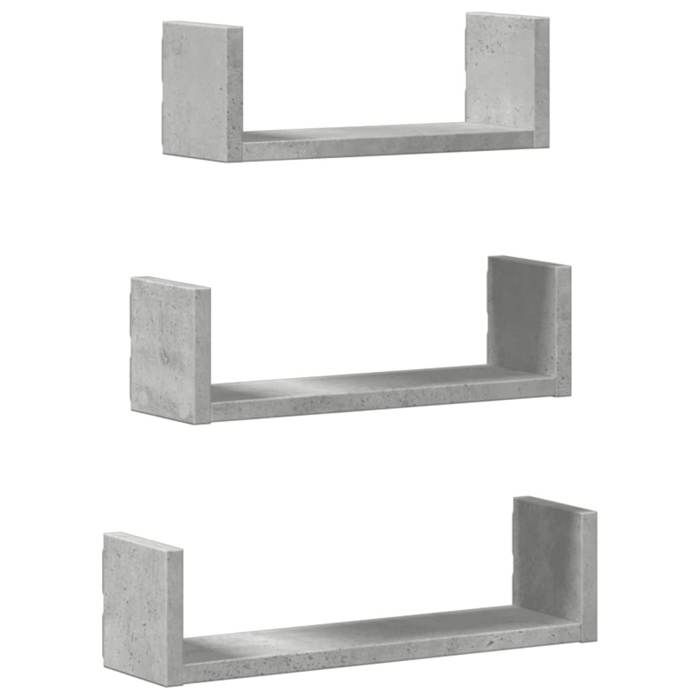 VidaXL Wall Shelves 3 Pcs Concrete Grey Engineered Wood, Floating Shelf, Wall Display Shelf, Shelf for CDs, 853311