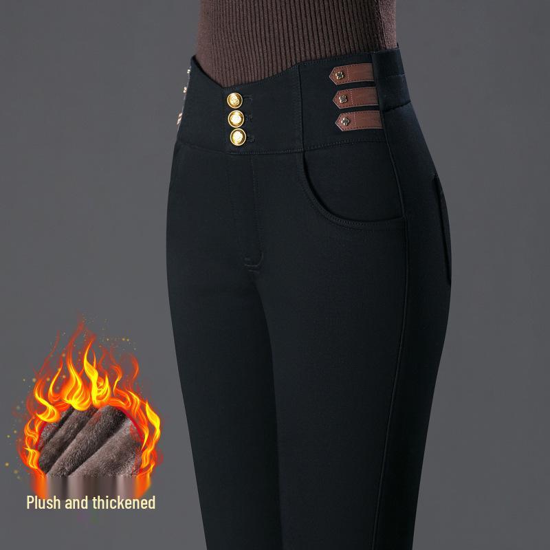 Women's Black High-Waisted Micro-Flare Jeans - 2024 Autumn Fashion, Versatile Stretch Slimming for Middle-Aged Moms.