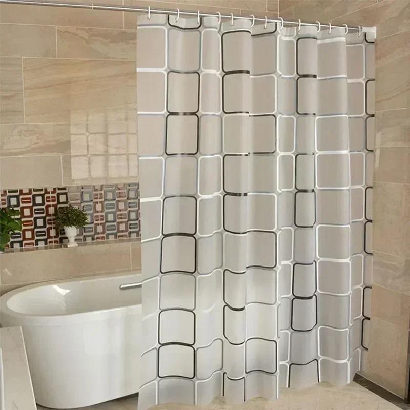1PCS Bathroom Shower Curtains Waterproof Modern Geometric Plaid Pattern Household Decoration Translucent Good Quality