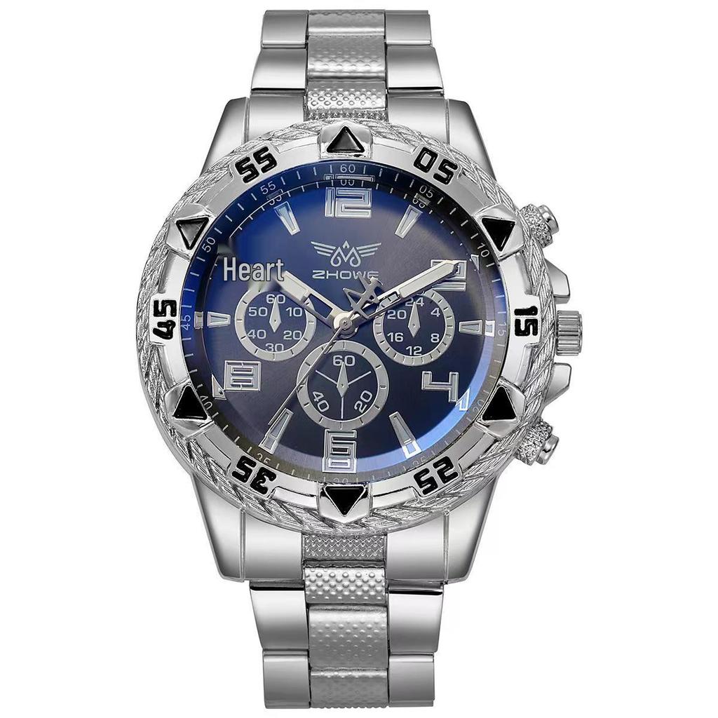 2023 Men's Fashion Steel Band Quartz Watch with Faux Three-Dial Design