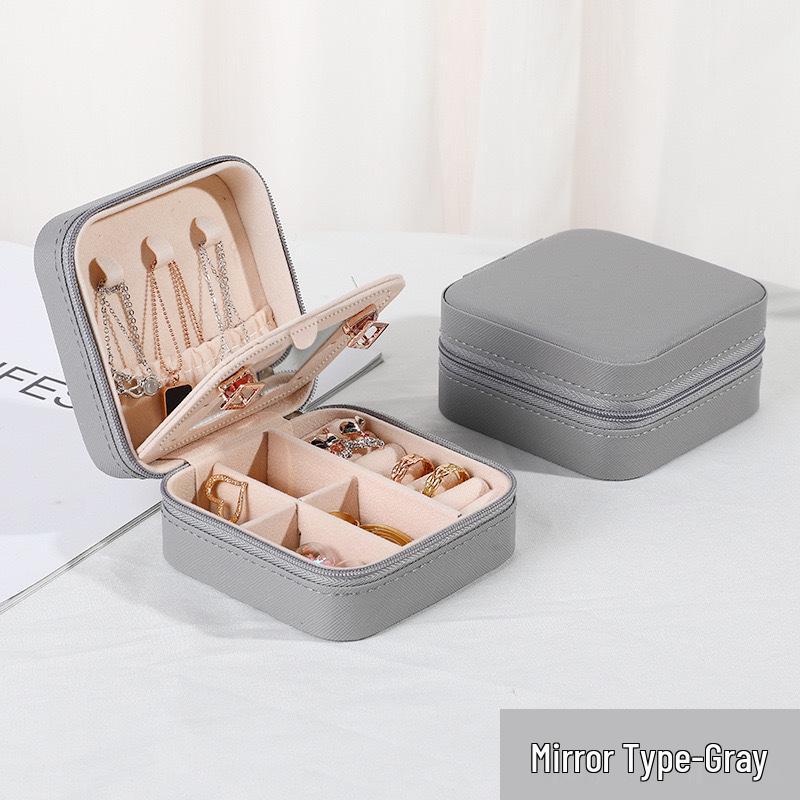 Korean Style Travel Jewelry Box with Mirror for Earrings and Rings