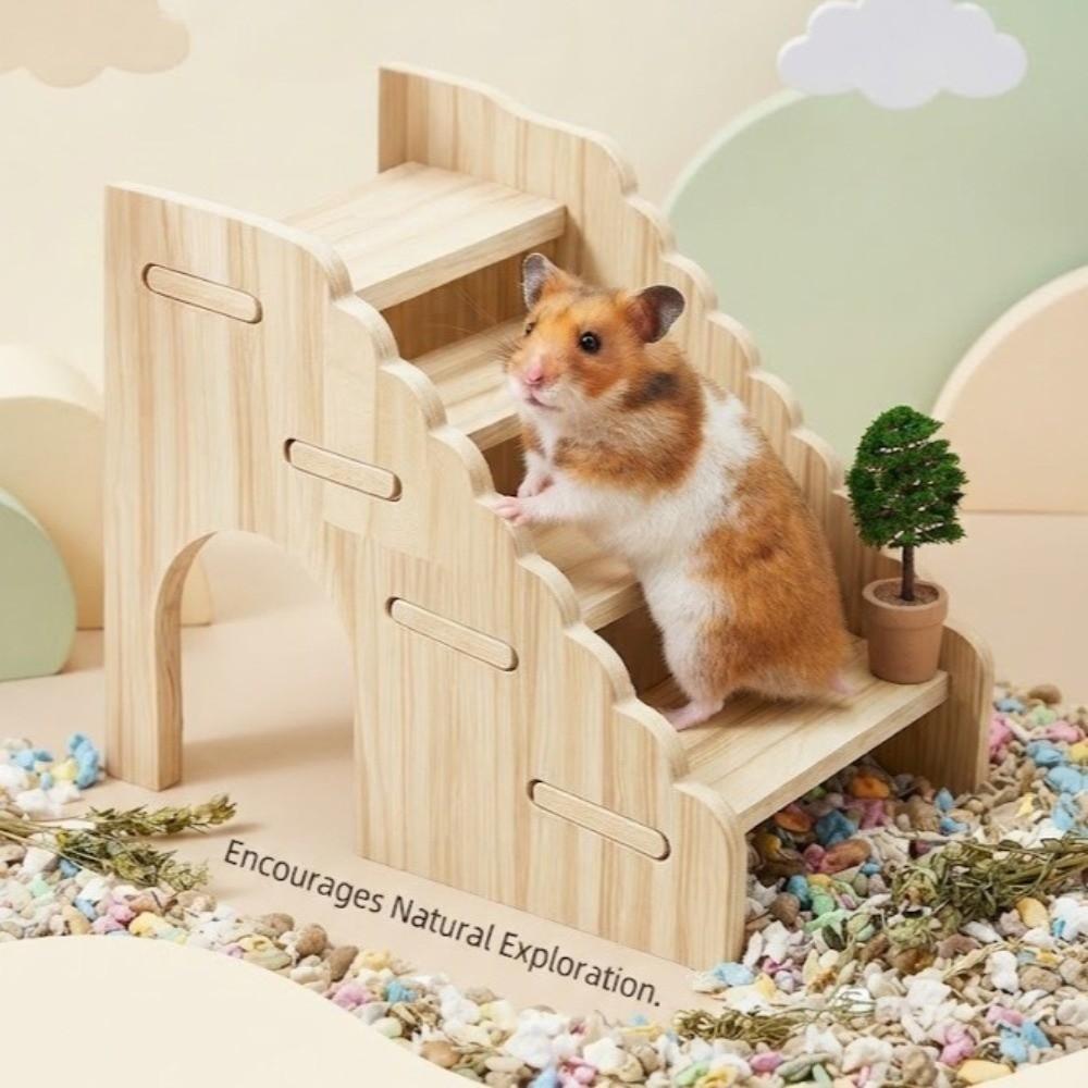 Chew-Proof Hamster Hideout House Wooden Small Pet Shelter Exercise Hamster Climbing Ladder Gerbil