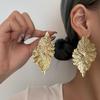 Trendy Women's Pleated Leaf Earrings: European-American Style with Bold, Three-Dimensional Design