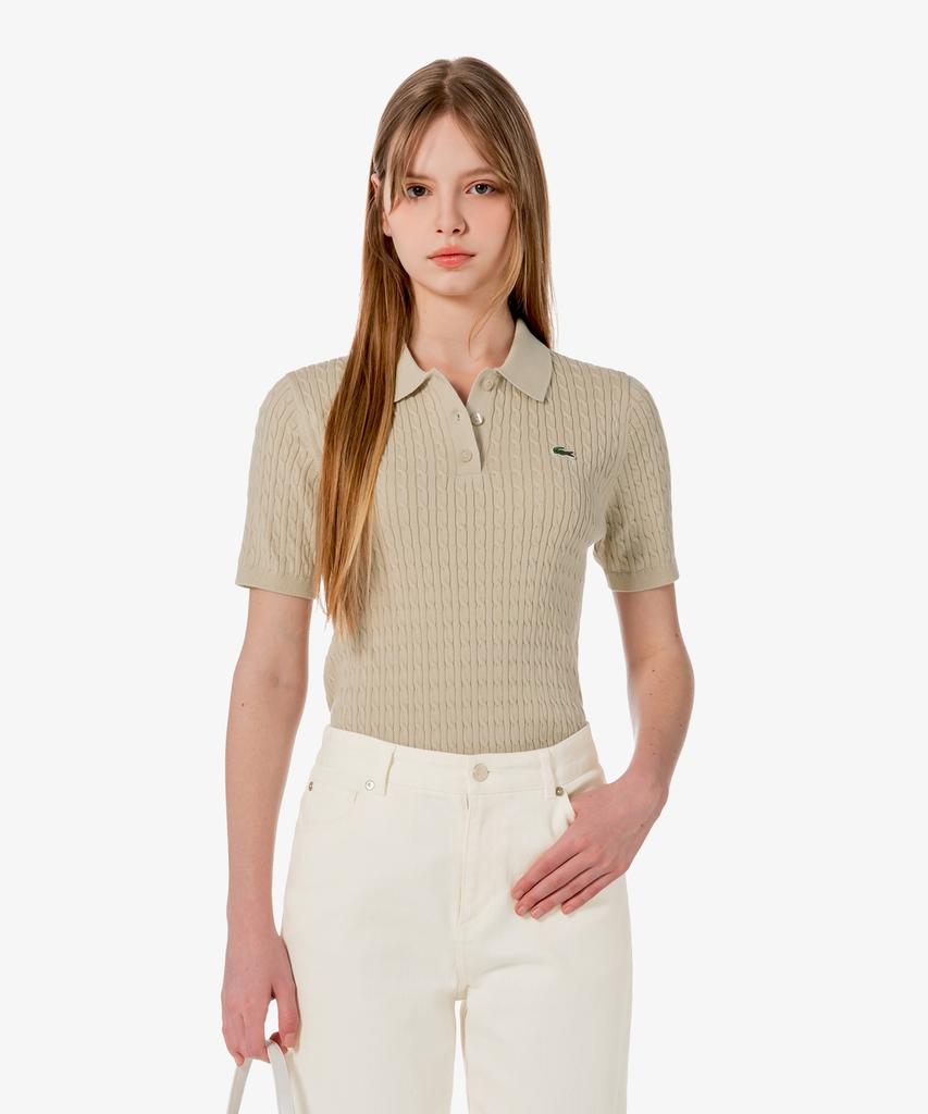 LACOSTE Women'S Cable Sweater Polo Shirt Pf607E-56G 02S