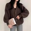 Autumn and winter new versatile sweater jacket women's style casual loose lazy lantern sleeve V-neck knitted cardigan