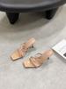 2025 European and American style nude high-heeled irregular strap high-heeled square-head slippers