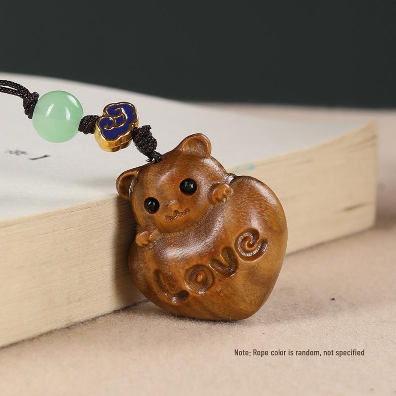 Sandalwood Cartoon Bear Heart Keychain USB Pendant