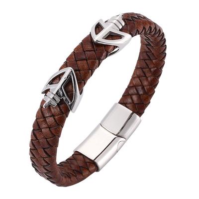 Fashion Men Leather Bracelet Titanium Stainless Steel Bracelets Man Retro Fashion Bangle Wristband Gifts