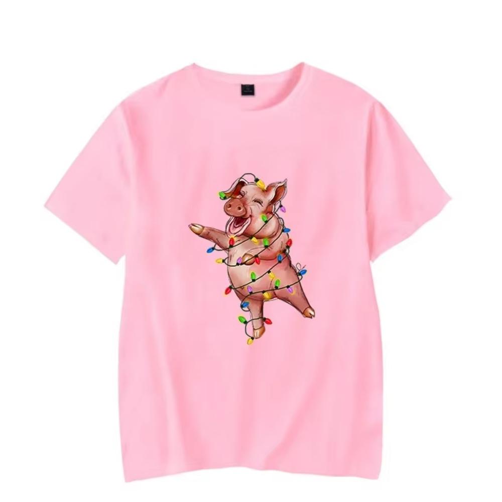Christmas lights pig Tees Men's T-shirt Christmas T Shirt Happy New Year Tshirt Christmas Tees Fashion Harajuku Men's Shirt Tops