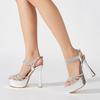 Liyke Designer Crystal Rhinestone Narrow Band Ankle Strap Platform Sandals Women Sexy Open Toe High Heels Wedding Banquet Shoes
