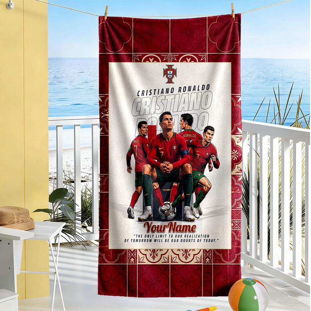 Cristiano Ronaldo Customized Name Beach Towel Soft Durable Quick-Dry Suitable for Swimming Gym Camping Yoga Vacation
