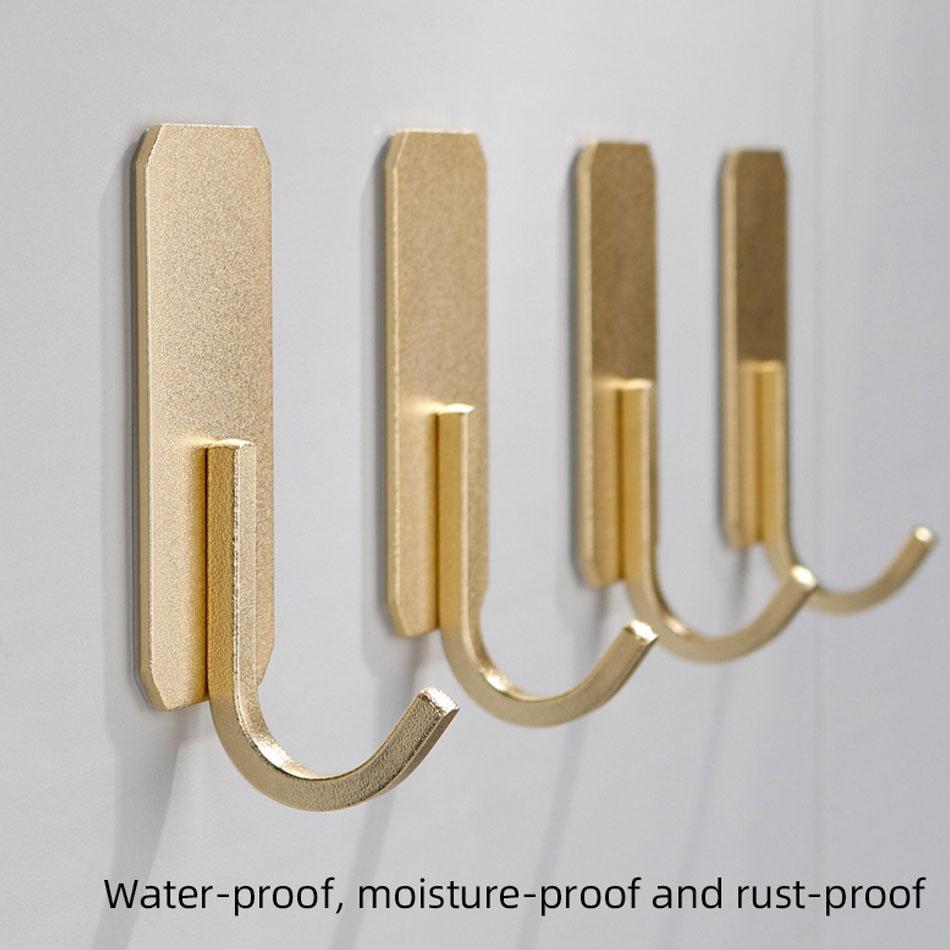 4pcs/Lot Wall Hook Adhesive Matte Gold Black Sliver Kitchen Bathroom Towel Key Robe Door Hooks Storage Hanger Holder Aluminum