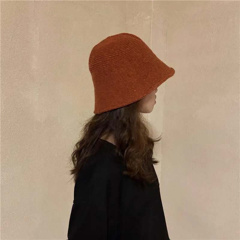 WTEMPO Spring Fall Winter Knitted Bucket Hats Women Solid Color Casual Woolen Hats Versatile Shopping Travel Hats