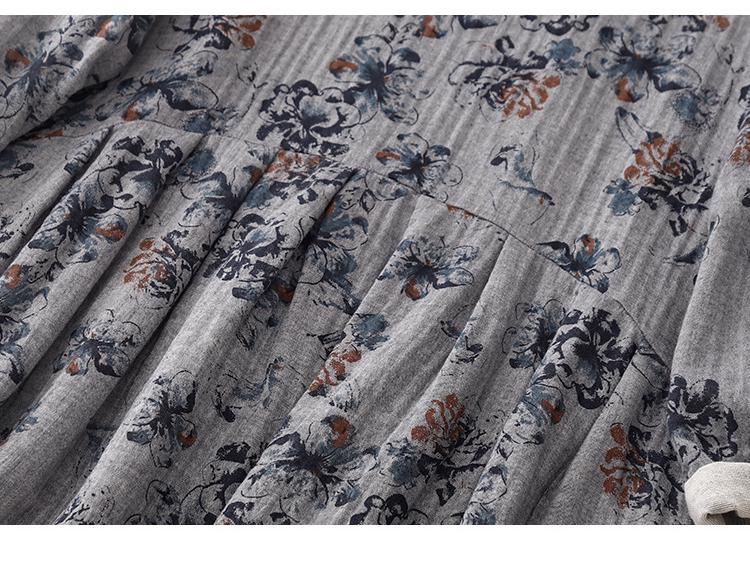 Xin Xing Cotton Linen Pastoral Print Dress: Soft, Gentle, Loose Fit for Spring and Autumn
