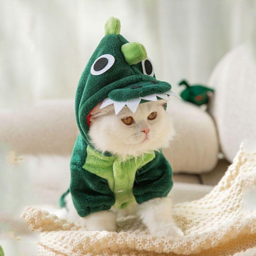 Pet Accessories Plush Pet Dinosaur Costume Comfortable Warm Dog Four Legged Clothes Cartoon Pet Jumpsuits for Cats and Dogs