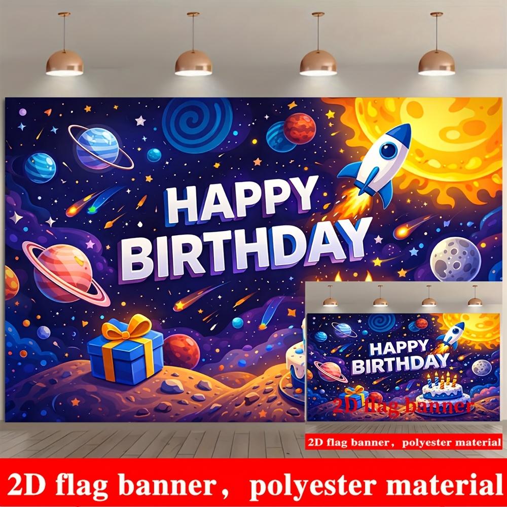 Space Stars Birthday Banner Backdrop Planets Rocket Meteor Gift Box Cake
