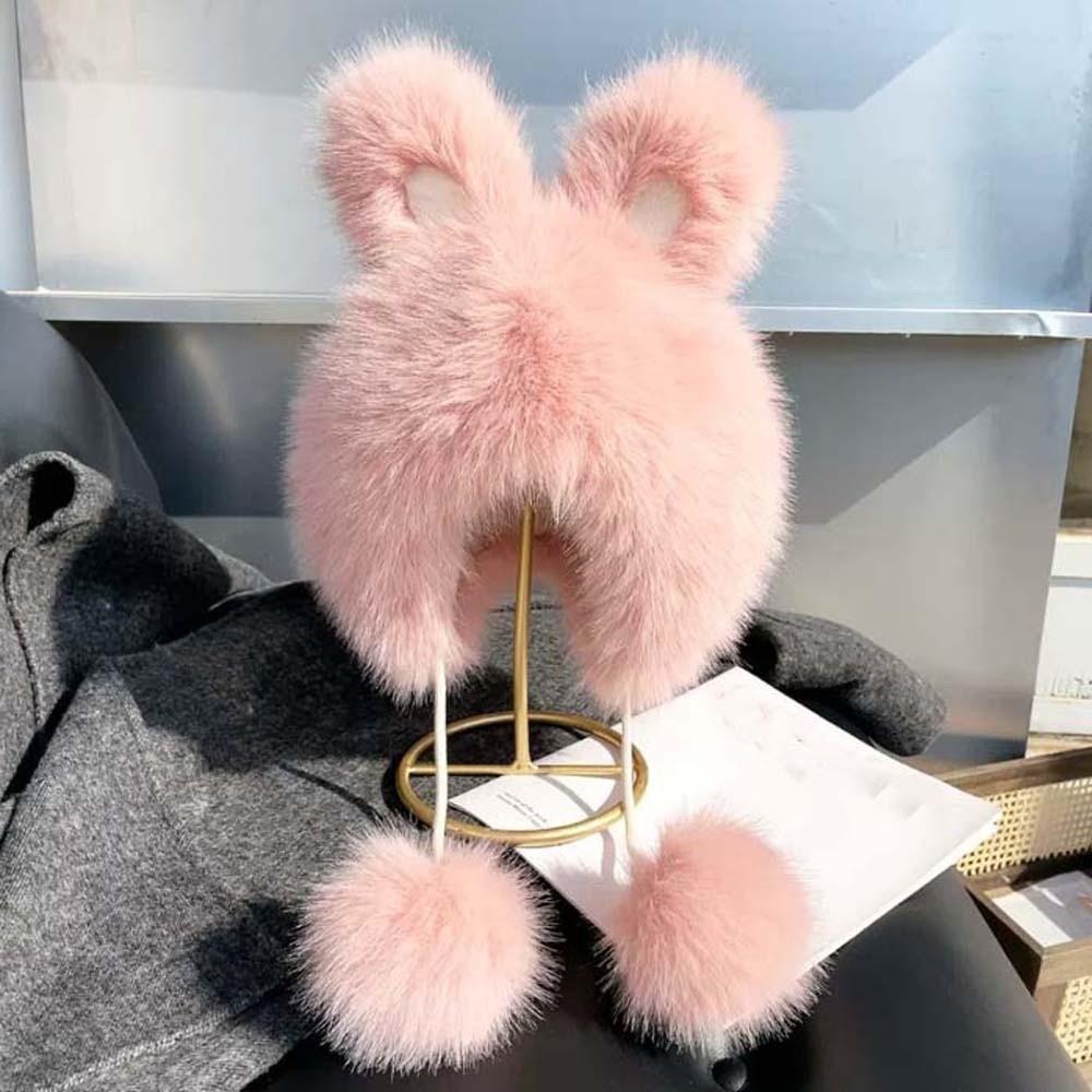 Windproof Winter Plush Hat Cartoon Ear Protection Cap Skiing Rabbit Ear Warmer Hat  Daily