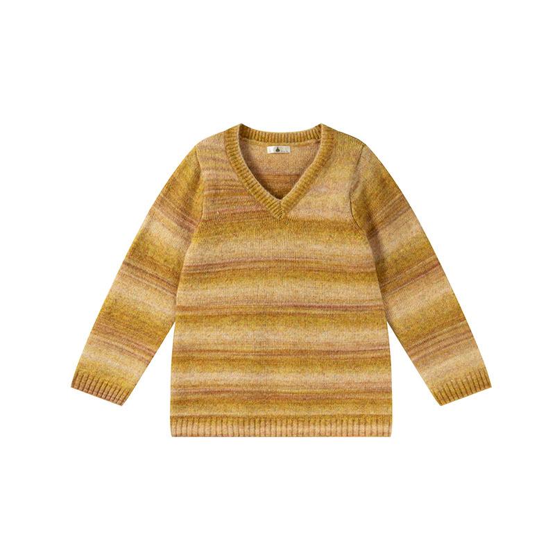 Winter 2025 Plus Size Gradient Striped V-Neck Knit Pullover Sweater for Girls XL