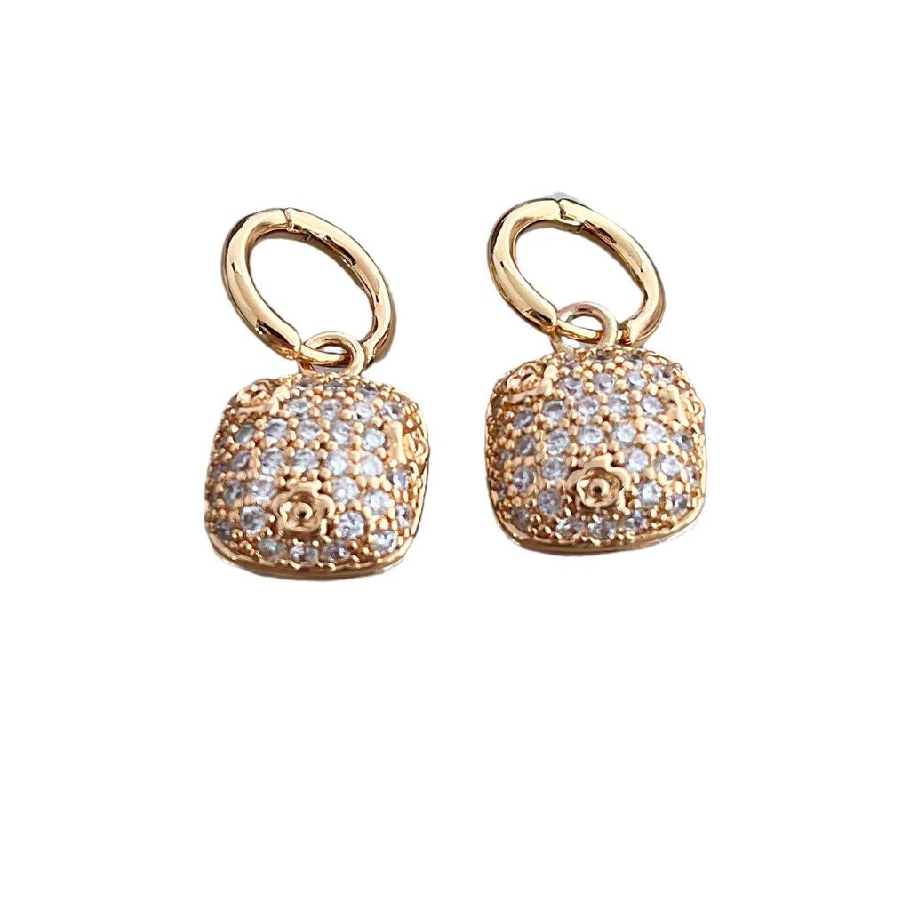 Reversible Maillard Zircon Geometric Square Ear Cuffs with Drip Glaze Design