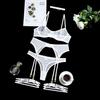 Sexy erotic underwear solid color ultra-thin mesh yarn perspective temptation big chest small thong five-piece set