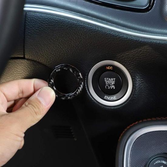 For 11 - 24 Dodge RAM 1500 Carbon Fiber Engine Start/Stop Push Button Ring Trim
