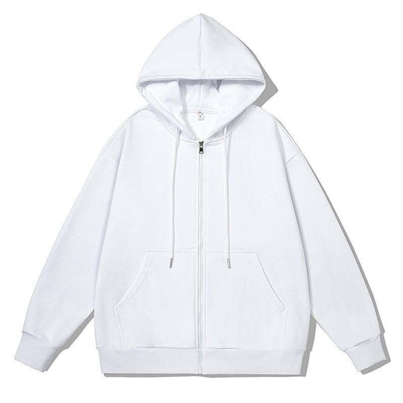 Womens Zip Up Hooded Sweatshirt Loose Fit Solid Color Casual Versatile Multiple Colors American Street Style