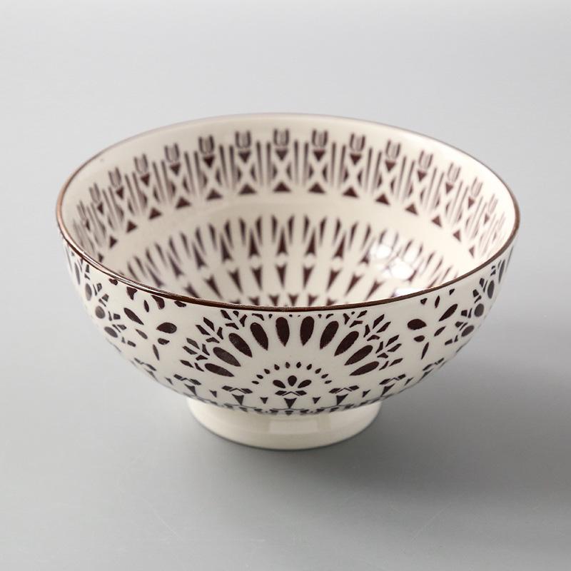 Japanese 6 Inch Noodle Bowl Ceramic Underglaze High Foot Salad Bowl for Home Ramen