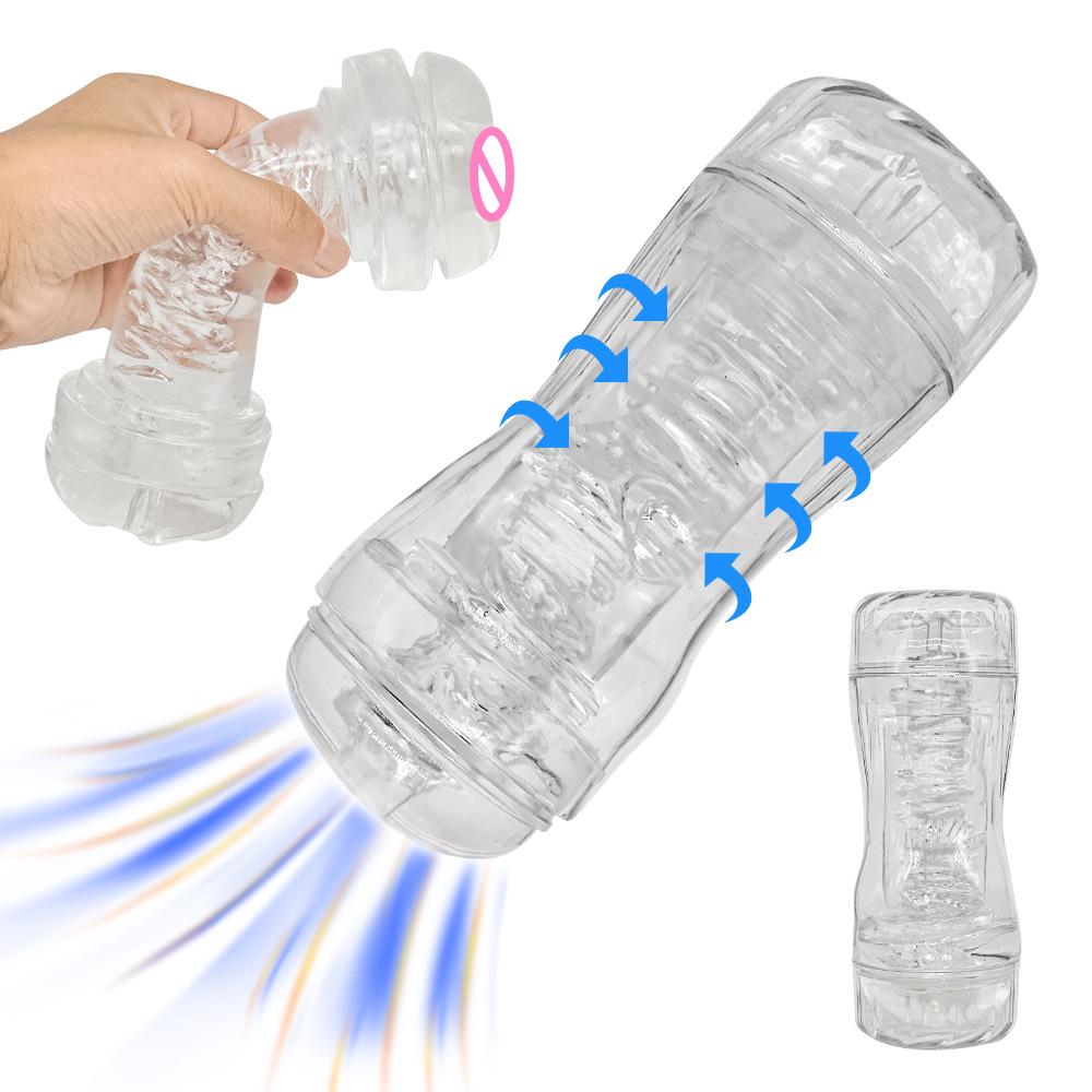 Transparent Double Head Airplane Bottle Yin Anal Double Head Available Soft High Transparent Male Sucking Juice Airplane Bottle Sex Product