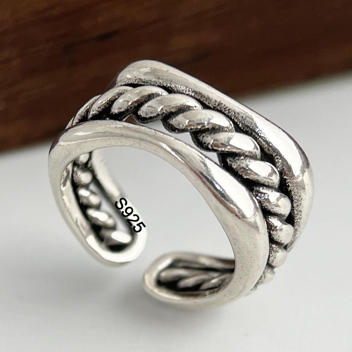

925 Sterling Silver Rings for Women Couple Minimalist Handmade Simple Retro Chani Ring Fine Jewelry Gift Prevent Allergy resizable