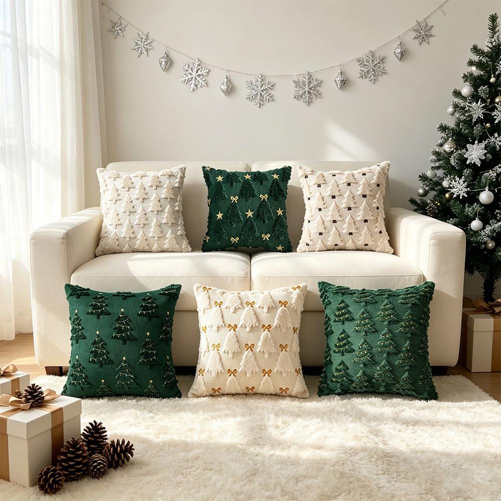 Christmas Plush Pillow Cover With Geometric Snowflake Design For Home Decor And Gift