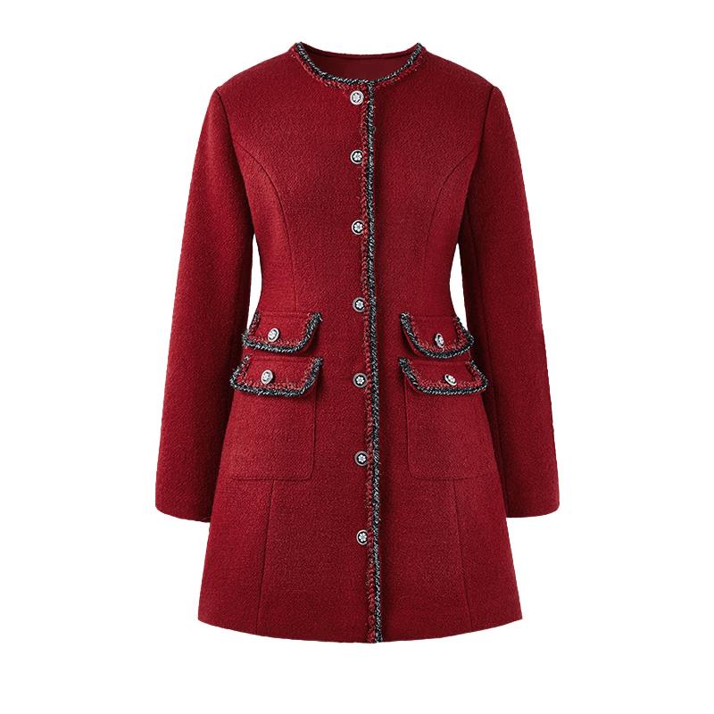 Elegant Contrast Trim Little Xiang Style Red Dress