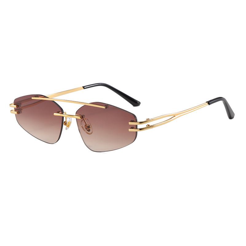 

New Fashion Double Beam Ultralight Rimless Metal Sun Glasses Women Outdoor UV400 Sunglasses Men Personality Driving Sun Glasses as picture