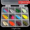 12PCS Spinner Trout Bait Metal Spoon Fishing Lure Jig Hook Wobbler Casting Jigging Tackle Accessories