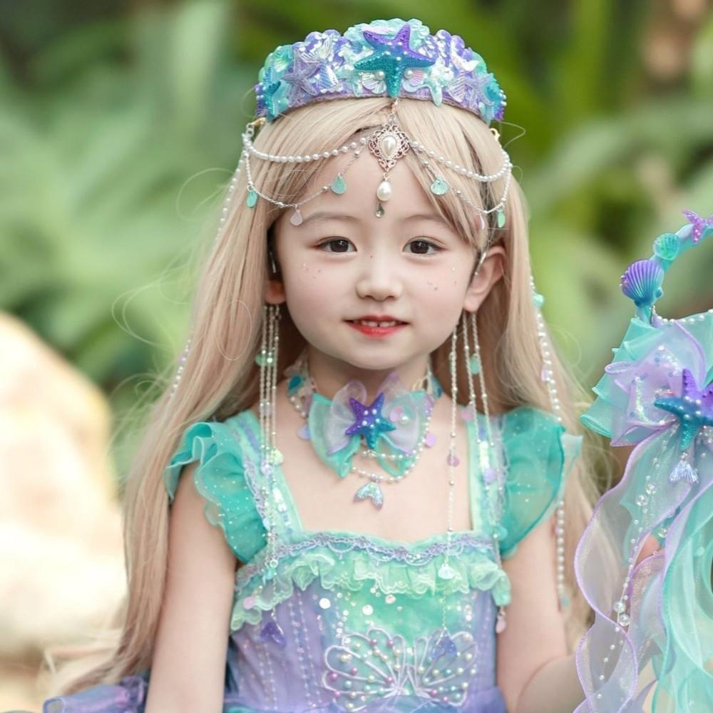 Fascia Principessa Sirena con Nappe Gioielli di Perle Corona con Nappe Collana per Fronte Cerchietto per Capelli Cosplay