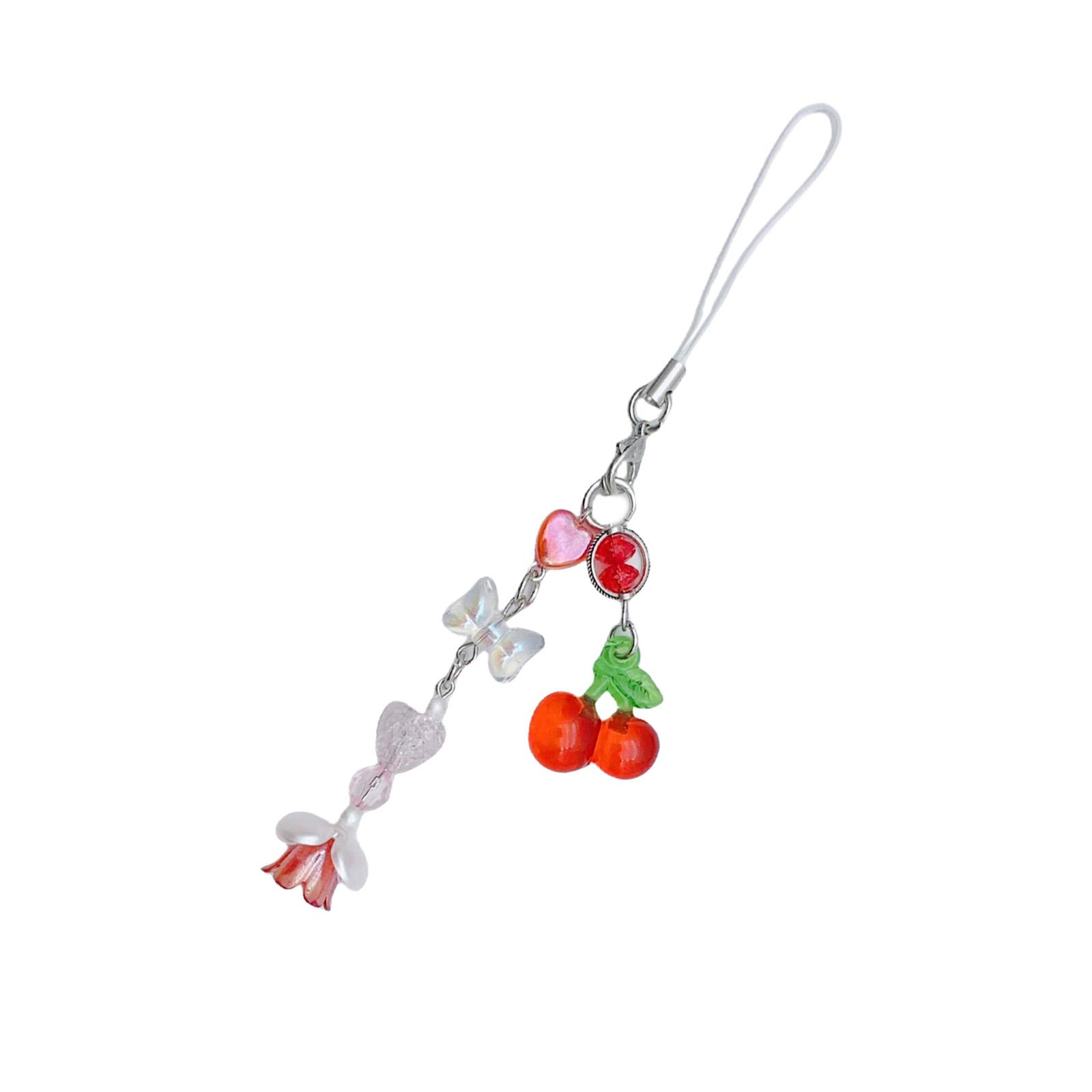 

Многофункциональный стильный ремешок для телефона с вишней и сердцем, шнурок для ключей, портативный для девочек, женская сумка, чехол для камеры, ювелирные изделия красный