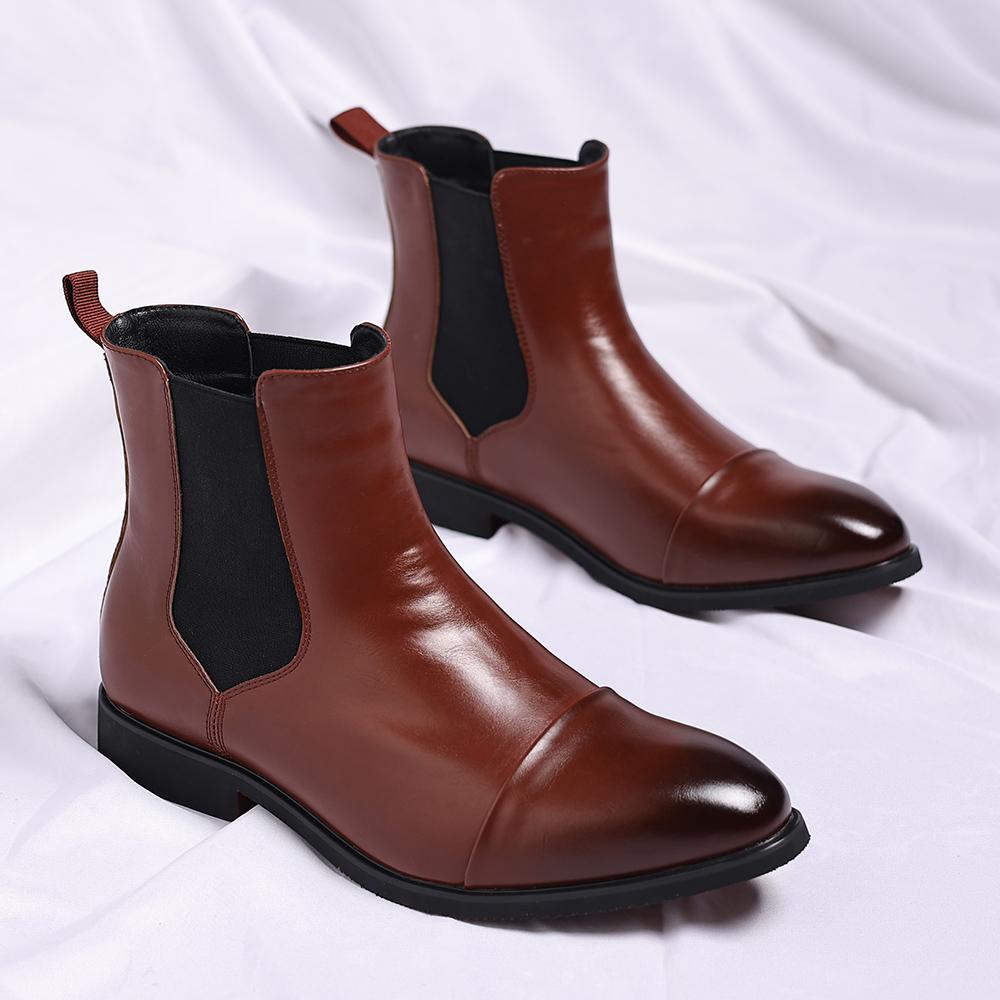 

2026 New Chelsea Boots for Men Red Sole Pu Ankle Business Round Toe Slip-On Men’s Boots Free Shipping Size 38-48 Men Shoes 48 красный