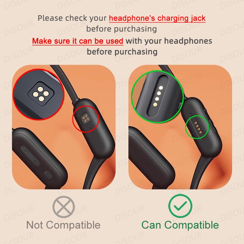 VAORLO 4 Pin 60CM Magnetic Charging Cable Suitable For New X7 Headset DGS10 Bone Conduction Bluetooth Sports Wwimming Headphones